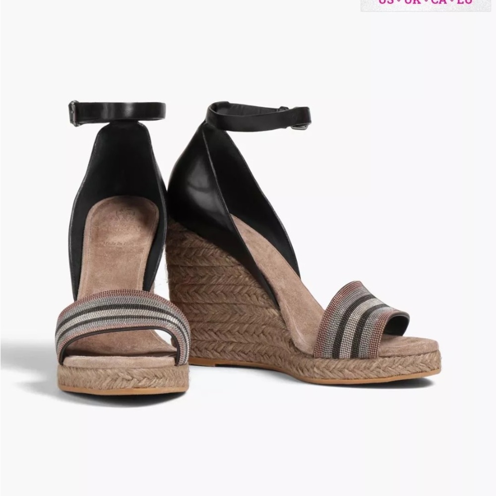 BRUNELLO CUCINELLI Stunning Monili Sandals Elegant Black and Brown Wedge